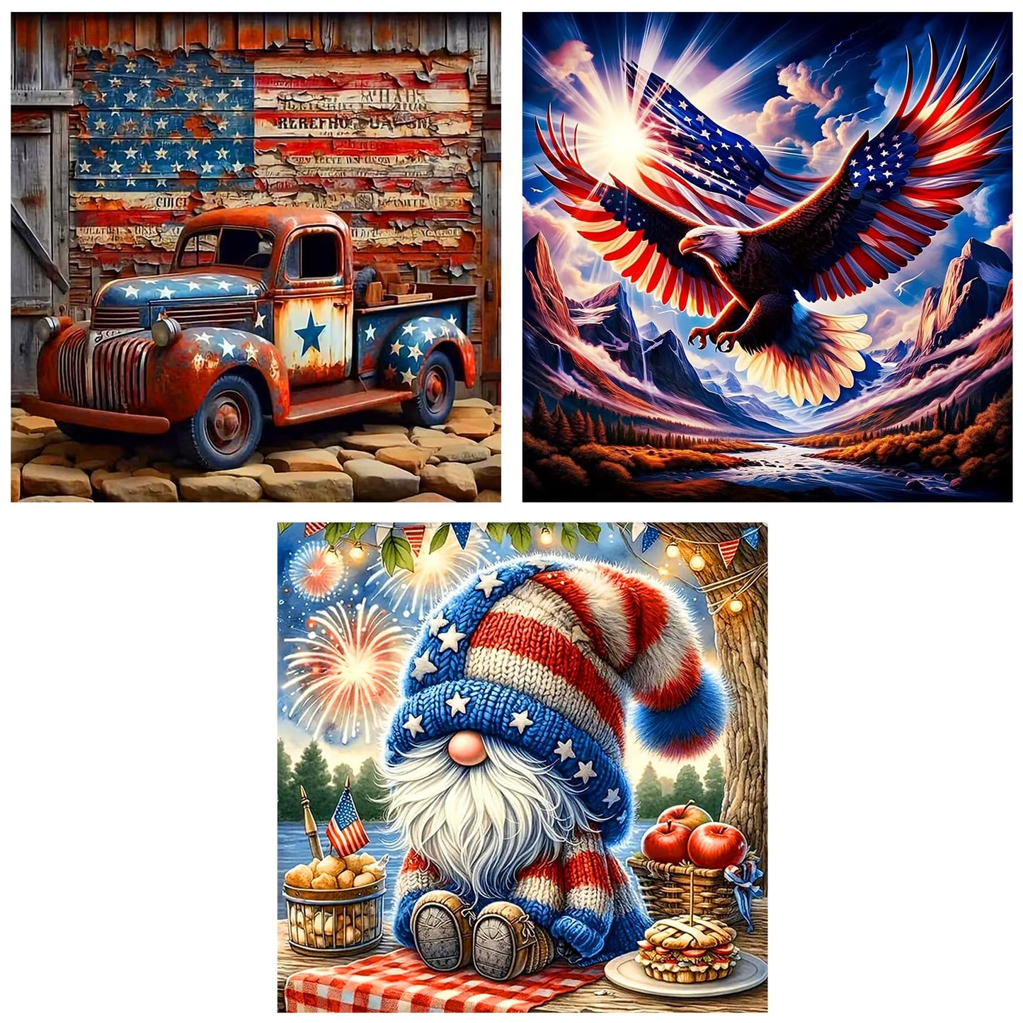 Axquilon 3 Pack Patriotic Diamond Art Kits for Adults, 4th of July Diamond Painting Kits for Adults Beginner, DIY 5D Full Drill Gem Art for Home Wall Decor 14x14 inch
