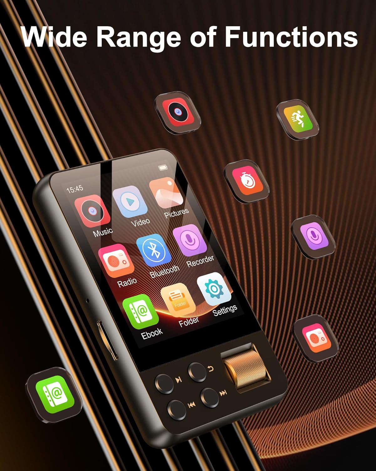 AGXOV 128GB MP3 5.3, Player with Bluetooth Music Player with Built-in HD Speaker, FM Radio, Voice Recorder, HiFi Sound