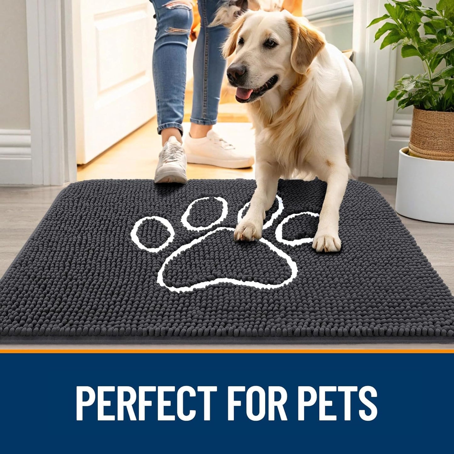 OLANLY Dog Door Mat - Absorbent Non-Slip Mud Mat for Paws | Quick Dry Chenille, 59x32, Dark Grey