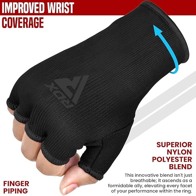 RDX Boxing Hand Wraps Inner Gloves Men Women, Half Finger Elasticated Bandages, Under Mitts Fist Protection, Muay Thai, Kickboxing, MMA, Martial Arts Speed Bag Punching Training