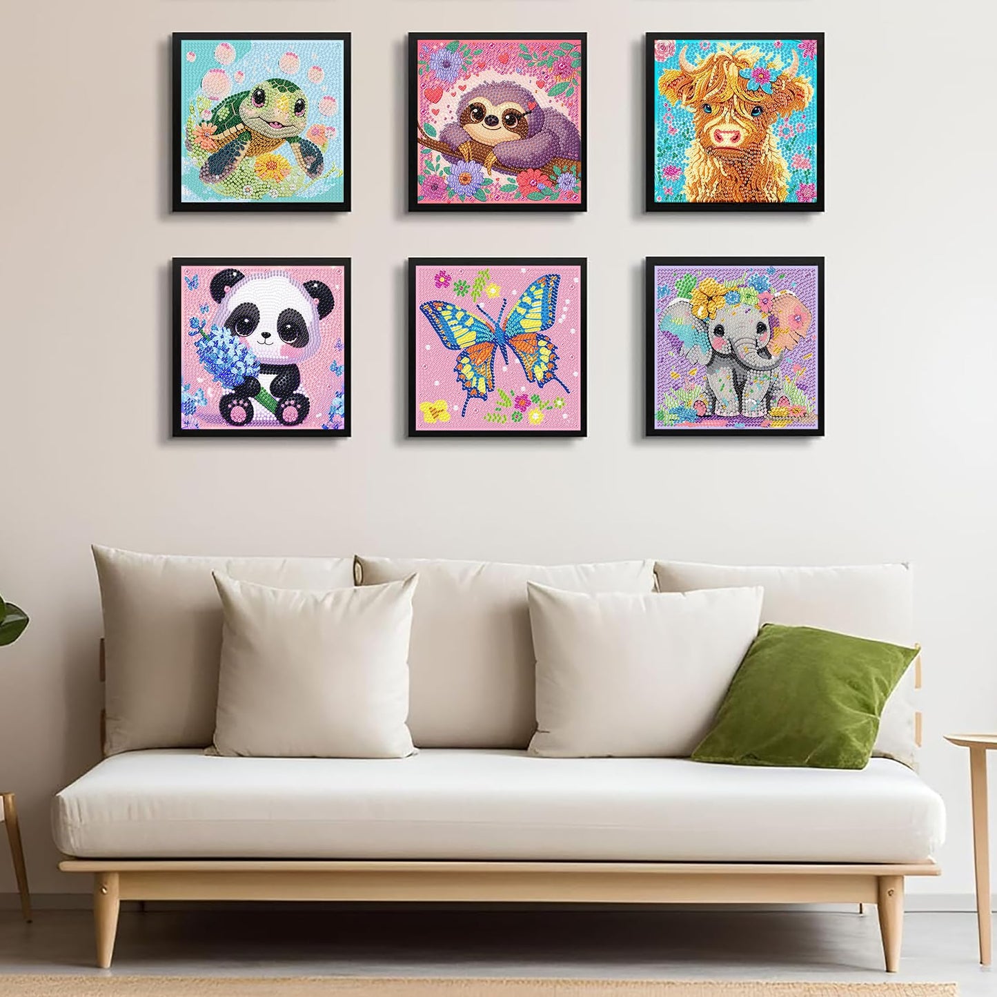 KINPLUB 6 Pack Diamond Art Kits for Kids, Cartoon Animals 5D Diamond Art Kits for Kids Beginners, Easy DIY Kids' Mosaic Kits Children Gem Art Dots Crafts for Home Wall Decor 6X6 Inch