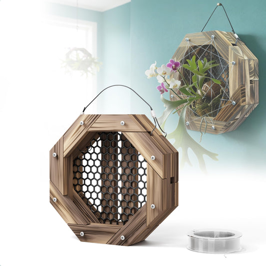 THXTYVM 8.18 Inches Staghorn Fern Mounting Kit Orchid Mounting Wood Hanging Plant Frame Wall Planter Plant Holder Basket for Orchids Staghorn Fern Tropical Plants (208x208x60mm)
