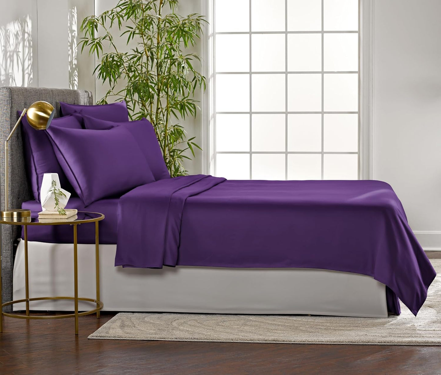 Pure Bamboo Twin Sheet Set - 100% Organic Viscose, Luxuriously Soft & Cooling, Double Stitching | Purple