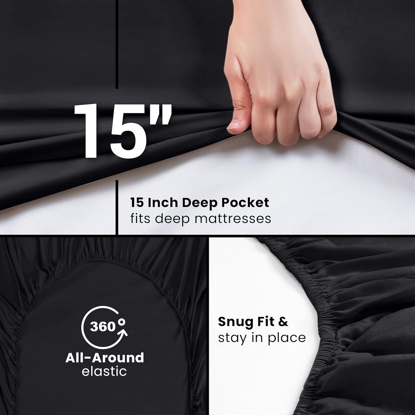 Utopia Bedding Queen Fitted Sheets - Soft Brushed Microfiber - Deep Pockets - Fade & Shrinkage Resistant - Black