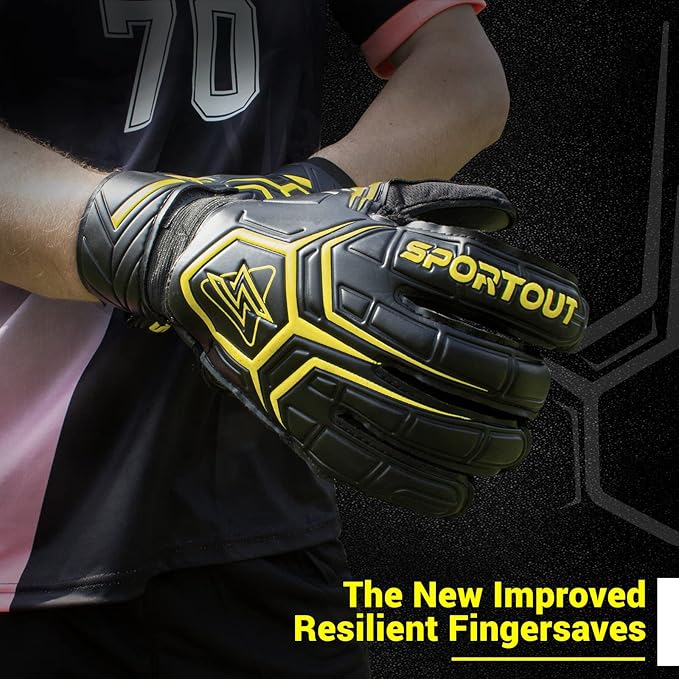 Sportout Goalie Gloves, Goalkeeper Gloves with Finger Protection, Breathable Soccer Goalie Gloves, 4mm Latex, for Kids Youth and Adult