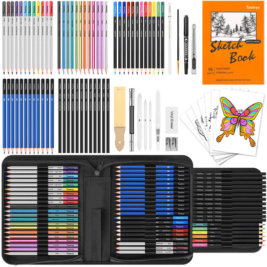 Taotree 81 Pack Art Supplies for Adults Artists Gifts, Pro Art Kit Drawing Pencils Set, Drawing Supplies Sketching Kit Sketch Book, Colored Graphite, Watercolor, Metallic, Charcoal Pencils Sketch Set