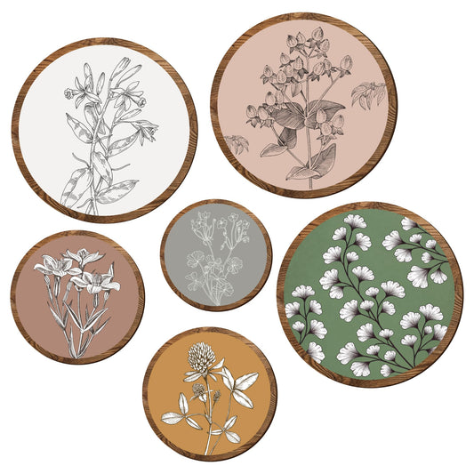 97 Decor 6 Pcs Wooden Boho Wall Art For Bedroom - Bohemian Plant Art Wall Decor, Vintage Botanical Prints Floral Pictures For Living Room, Kitchen, Office