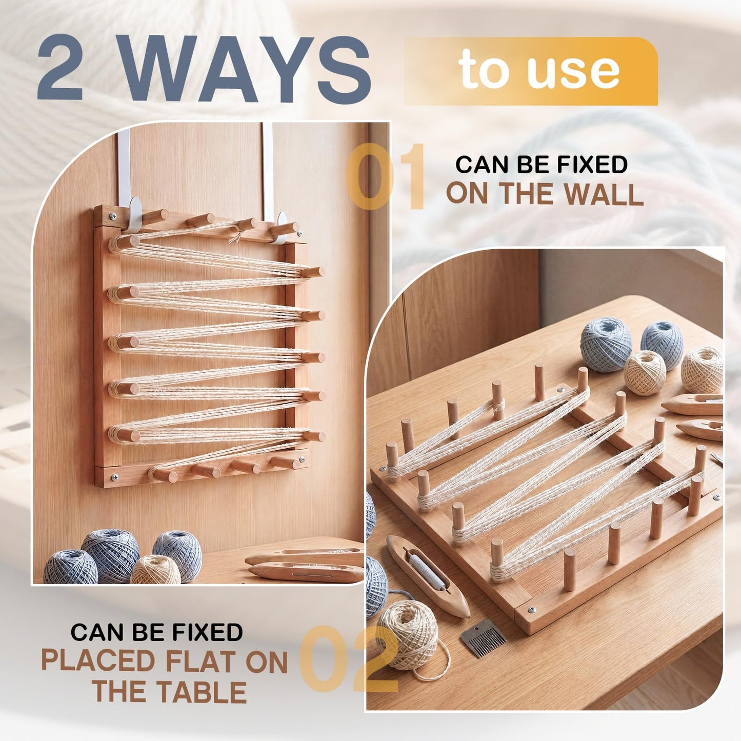 Leinuosen 5 Yard Wood Warping Board Foiling Board Weaving Loom Tools & Accessories Loom Knitting Kit for Beginner Arts & Crafts Supplies