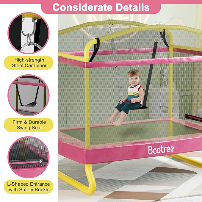 6.5FT Rectangle Trampoline for Kids, 78”ASTM Approved Recreational Trampolines with Swing, Small Toddler Trampoline with Safety Enclosure Net, Outdoor and Backyard, Gifts for Children & Boys & Girls