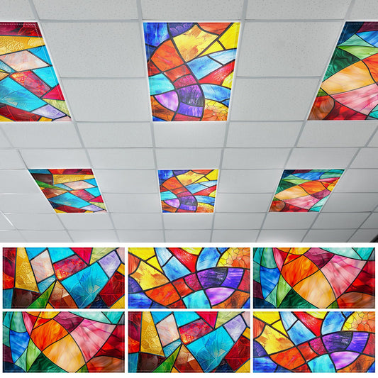 6 Pcs Fluorescent Light Covers with 60 Magnets Decorative for Classroom Ceiling Lights 4 x 2 Feet Magnetic Light Cover Filter Easy Install for Office Hospital Home Ceiling Supplies (Stained Glass)