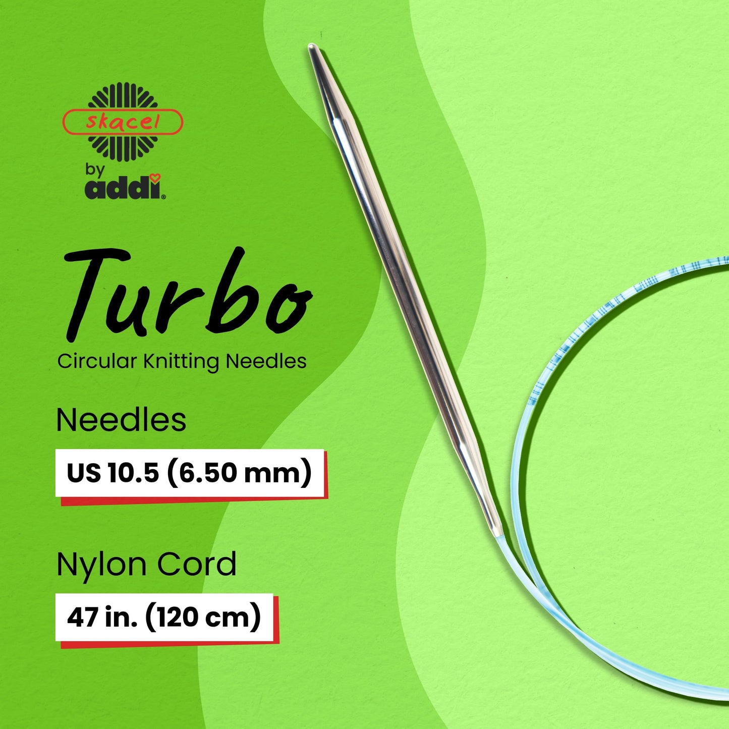 skacel by addi Turbo Circular Knitting Needles, Fixed 47 Inch (120 cm) Plated Brass Tips with Flexible Nylon Cord, 7 mm (US Size 10.75)