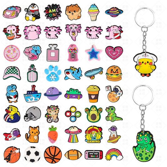 Ella & Emma 30/50/100 Bulk Different Keychains, Mixed Non-Repeat Cute Key Chain for Classroom Prizes Students Incentives Holiday Gifts Party Favors (50pcs Mixed)