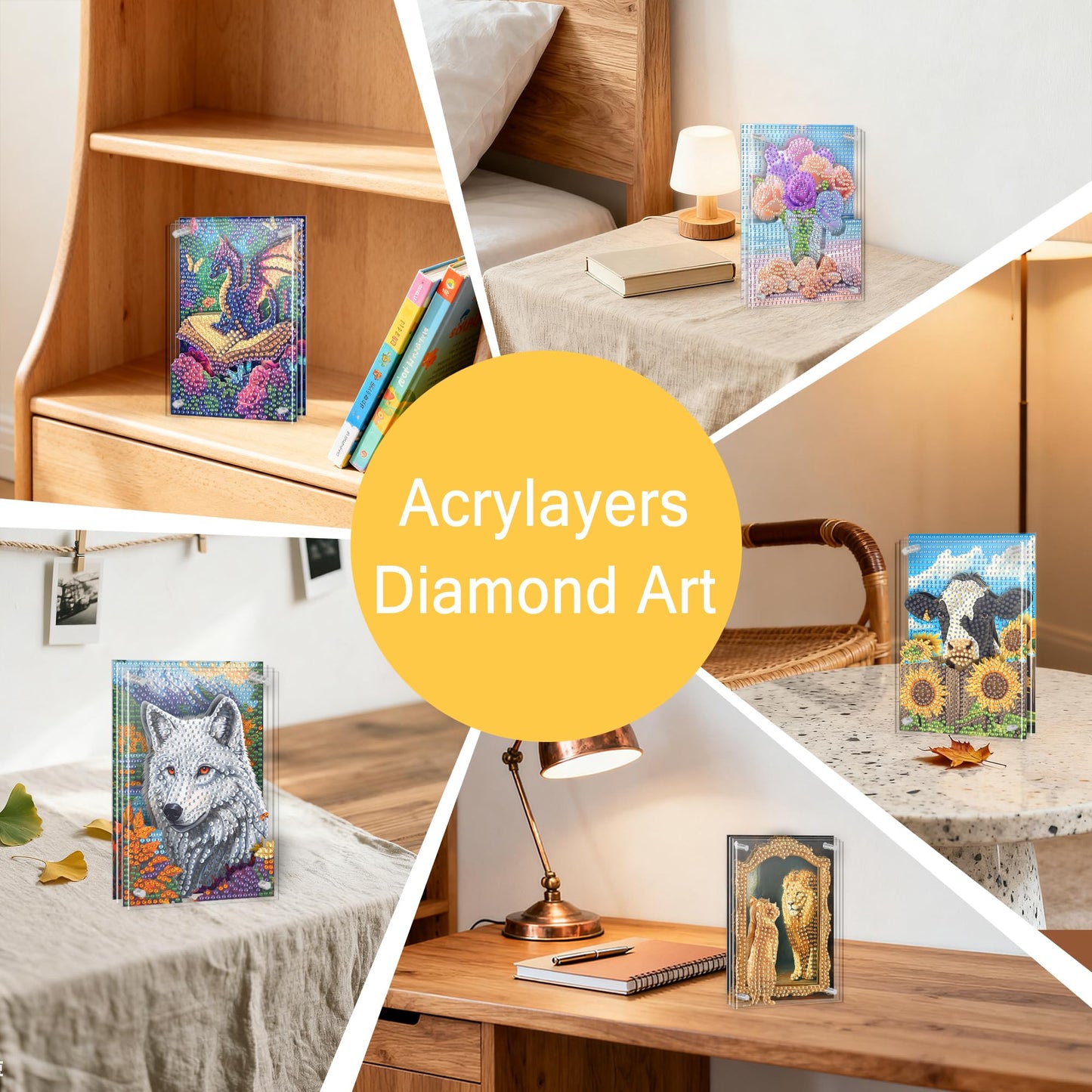 Ginfonr DIY Acrylayers Diamond Art Painting Kit for Adults, Dog 4-Layer Acrylic Magnetic Diamond Painting Stand Up Tabletop Decor with Dynamic Depth Effect, Home Christmas Gift 4x6 inch