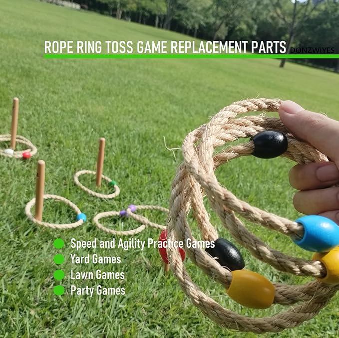 6 Pack Sisal Rope Ring Toss Game Replacement Parts for Adults and Kids, Outdoor Toss Rings for Agility Practice and Speed Game and Yard Games and Lawn Games for Party (3 Colors-Red Green Blue)