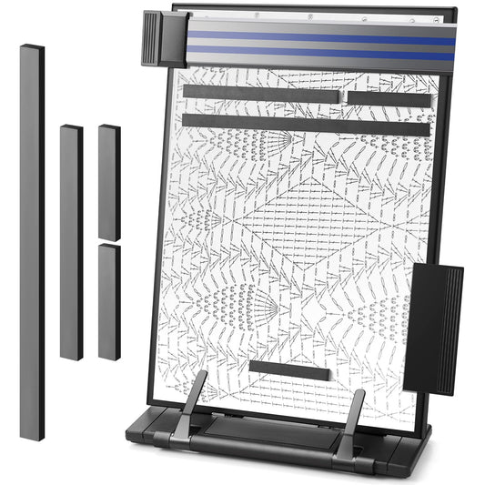 Flutesan Knitting Pattern Holder with 4 Replacement Magnets Knitting Chart Keeper Black Magnetic Cross Stitch Supplies and Accessories Cross Stitch Pattern Holder for Crochet, 13.78 x 8.27 Inch