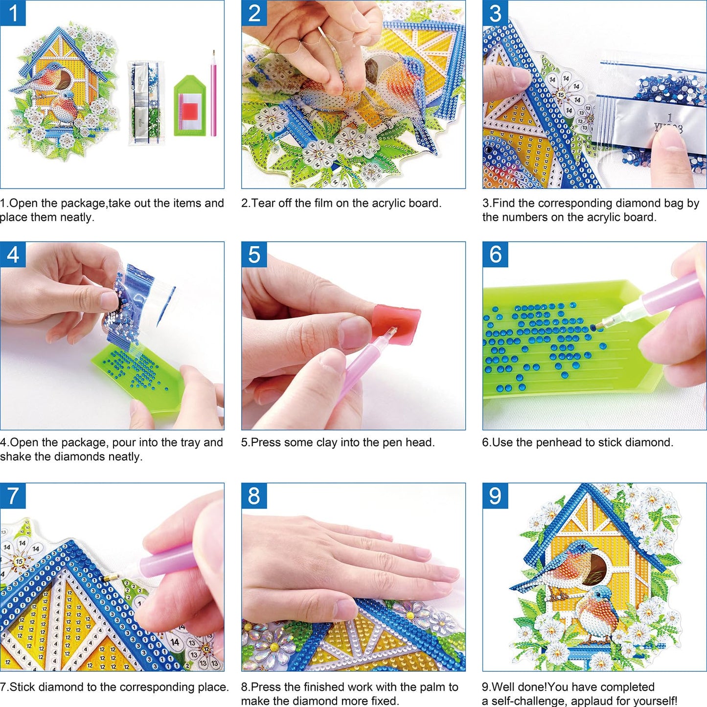 DIY Diamond Greeting Cards Set, 5D DIY Diamond Art Painting Festival Style Greeting Card, DIY Christmas Card Making Kits for Family Friends Handmade Gift-#28-Birthday