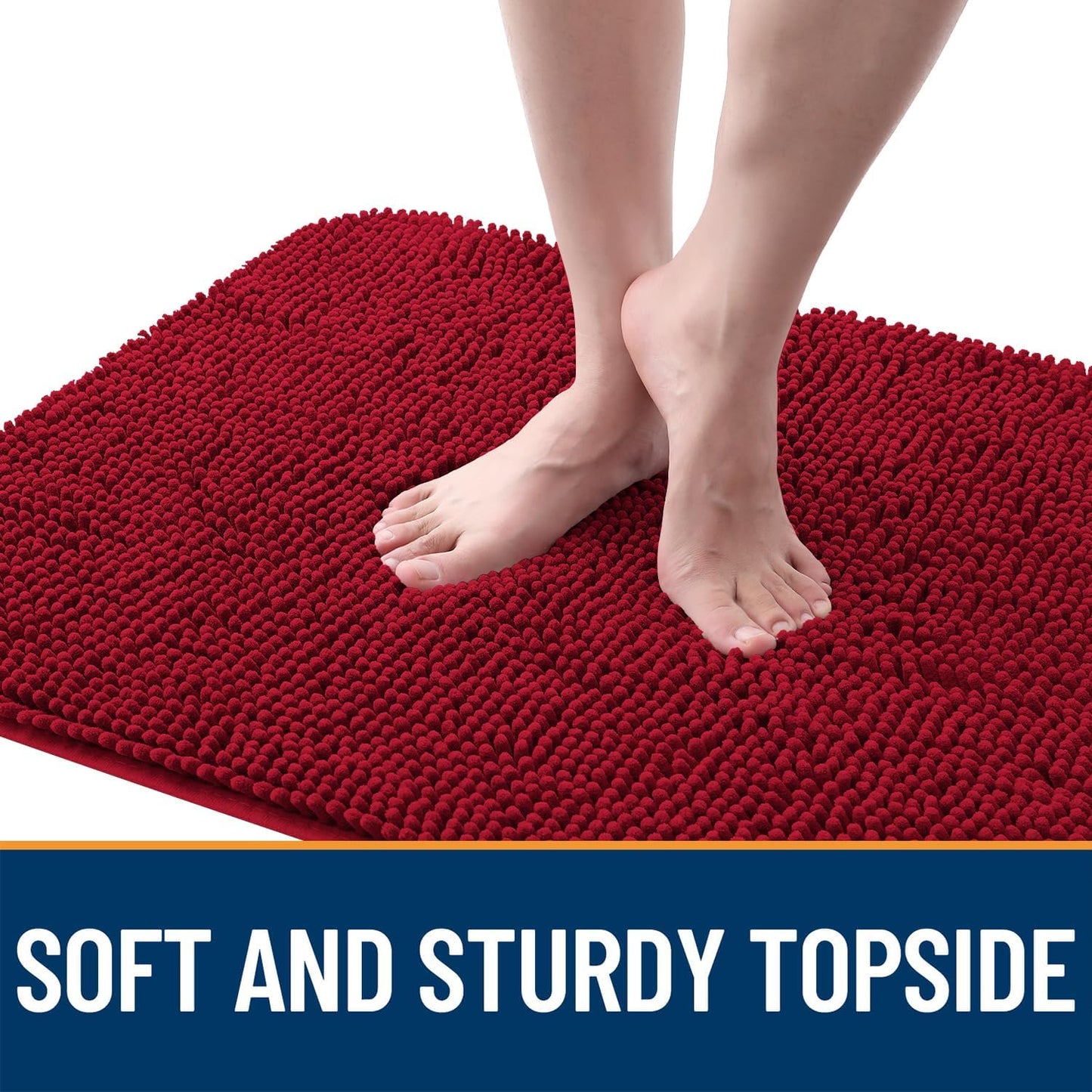 OLANLY Dog Door Mat - Absorbent Non-Slip Chenille Mat for Muddy Paws | 48x30 Red, Quick Dry & Washable
