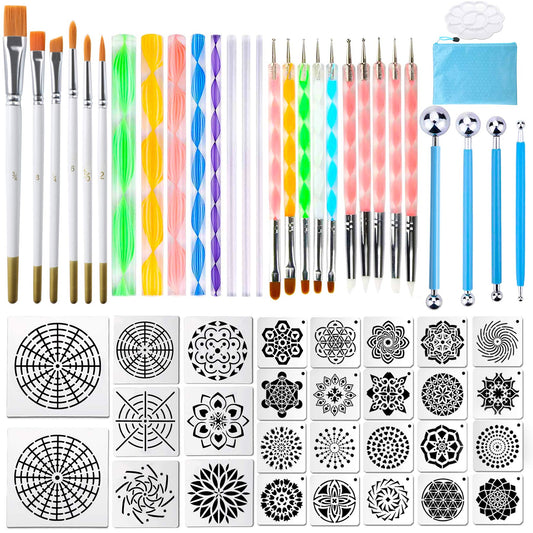 Mandala Dotting Tools,Augshy 58PCS Dot Painting Tools Set Rock Painting Supplies with a Blue Zipper Waterproof Storage Bag for Painting Rocks