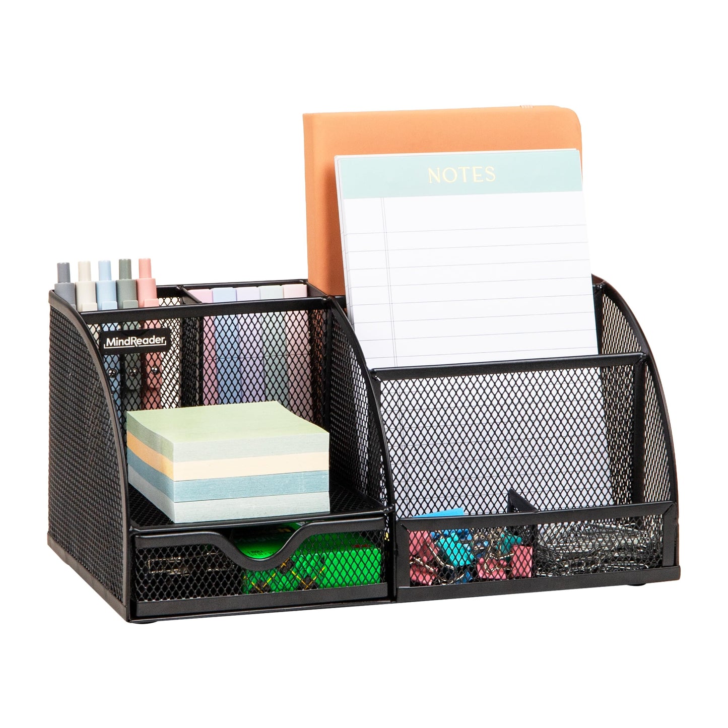 Mind Reader 7-Compartment Desktop Organizer, File & Accessory Storage, Metal Mesh Office Organizer for Desk, Workspace, Mail, Black
