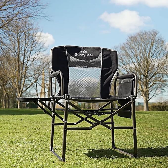 SUNNYFEEL Oversized Camping Directors Chair, Portable Folding Lawn Chairs for Adults Heavy Duty with Side Table,Pocket for Beach, Fishing,Picnic,Concert,Tailgating，Outdoor Foldable Camp Chair