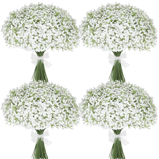 Suaycy 30 Pcs Babys Breath Artificial Flowers, 17.7" Real Touch White Gypsophila Bouquet, Fake Baby Breath Bulk for Wedding Centerpieces, Party, DIY Floral