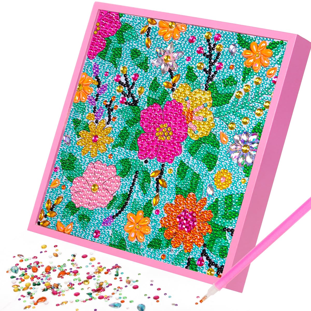 ZUYUSUT Blossomy Flower Diamond Art Painting Kits for Kids with Wooden Frame Girls Art Crafts Rhinestone Gem by Number Kits for Home Wall Decoration
