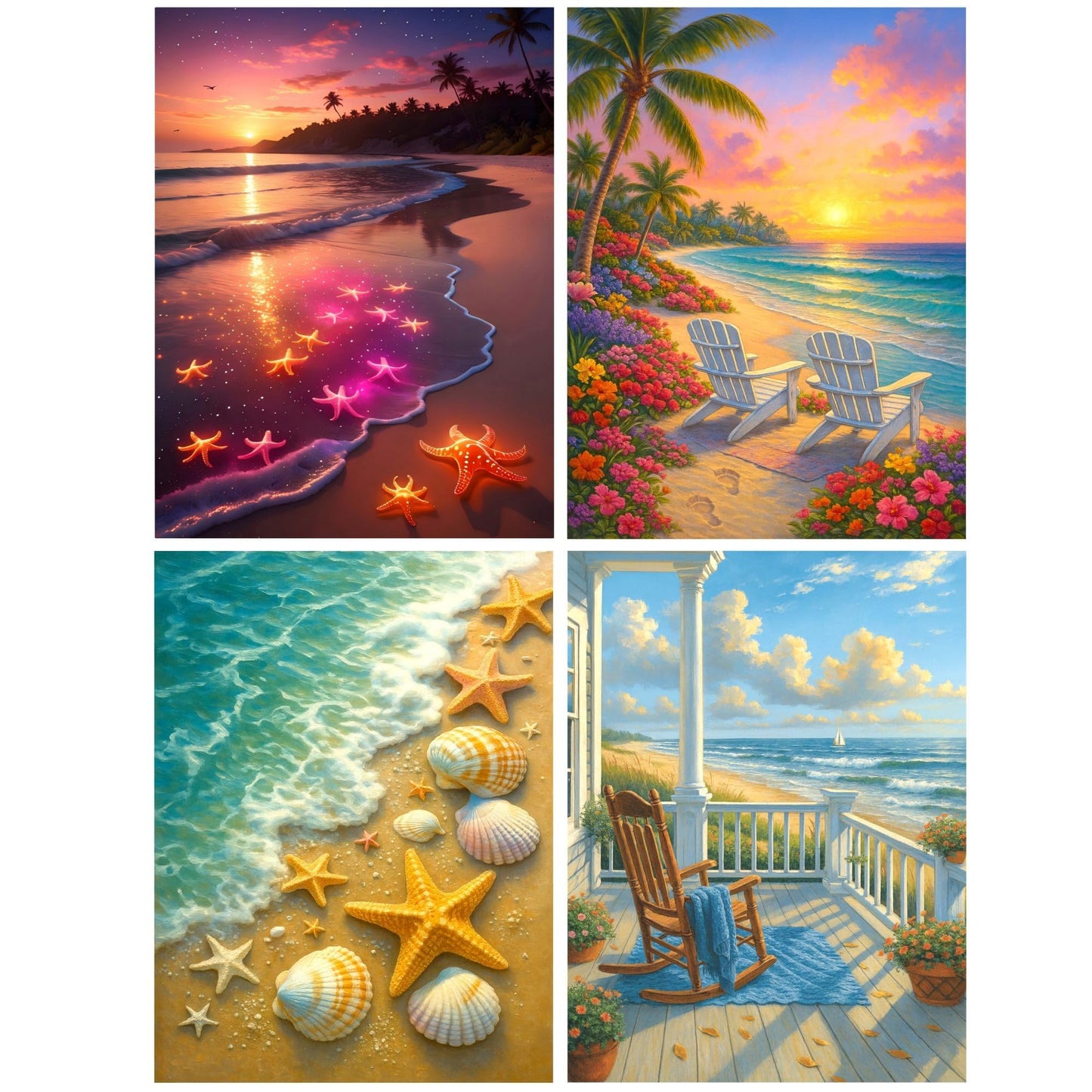 Lovepefe Beach Diamond Art Painting Kits for Adults, 4 Pack Seaside Paint with Diamond Kit for Beginners DIY Full Drill Gem Art Home Wall Decor 12 X 16 Inch