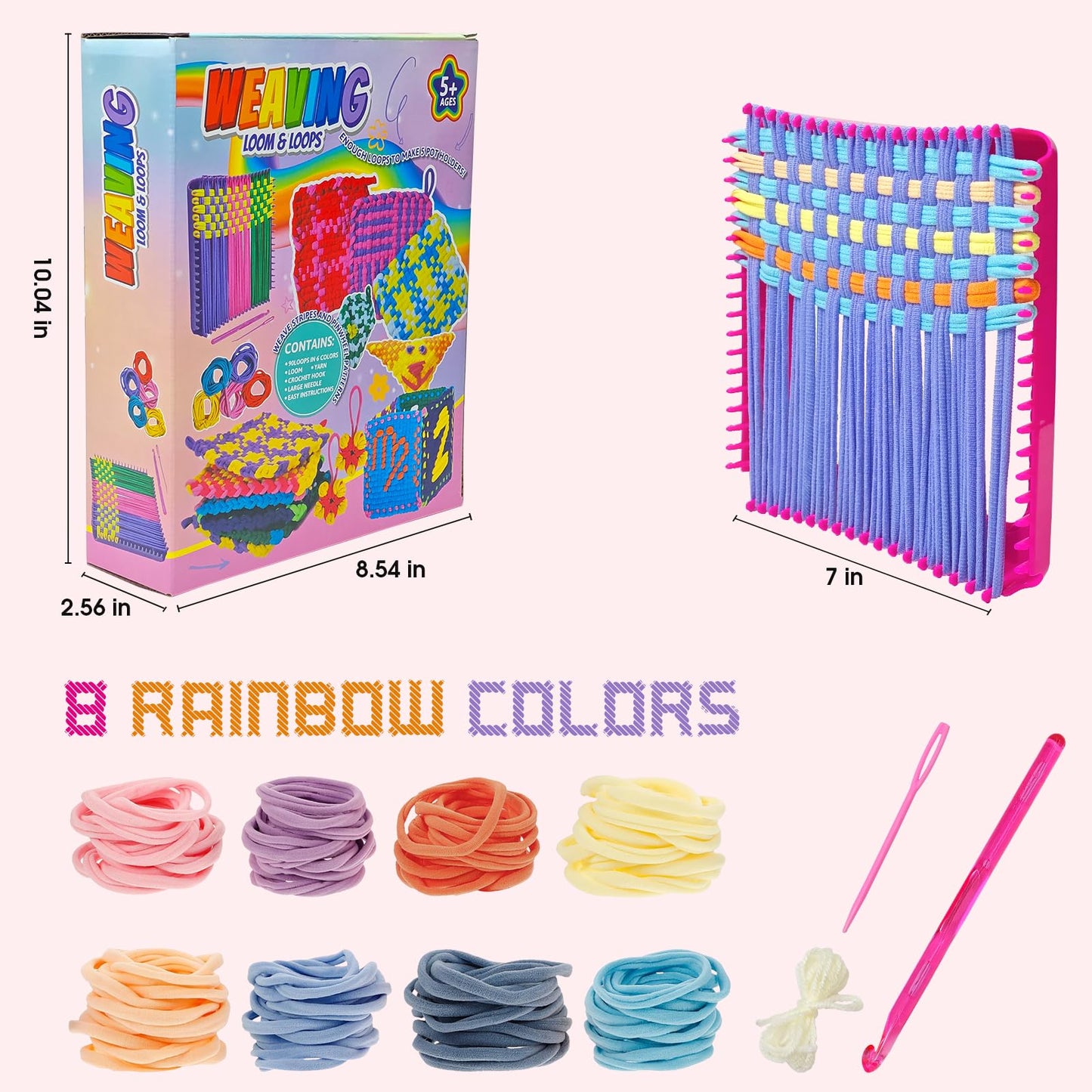 ZJEFUNS Weaving Loom Kit Toys for Kids and Adults DIY Arts and Crafts for Girls Ages 5 6 7 8 9 10 12, Pot Holder Loom Knitting Kits Includes 8 Color Craft Loops for Beginners