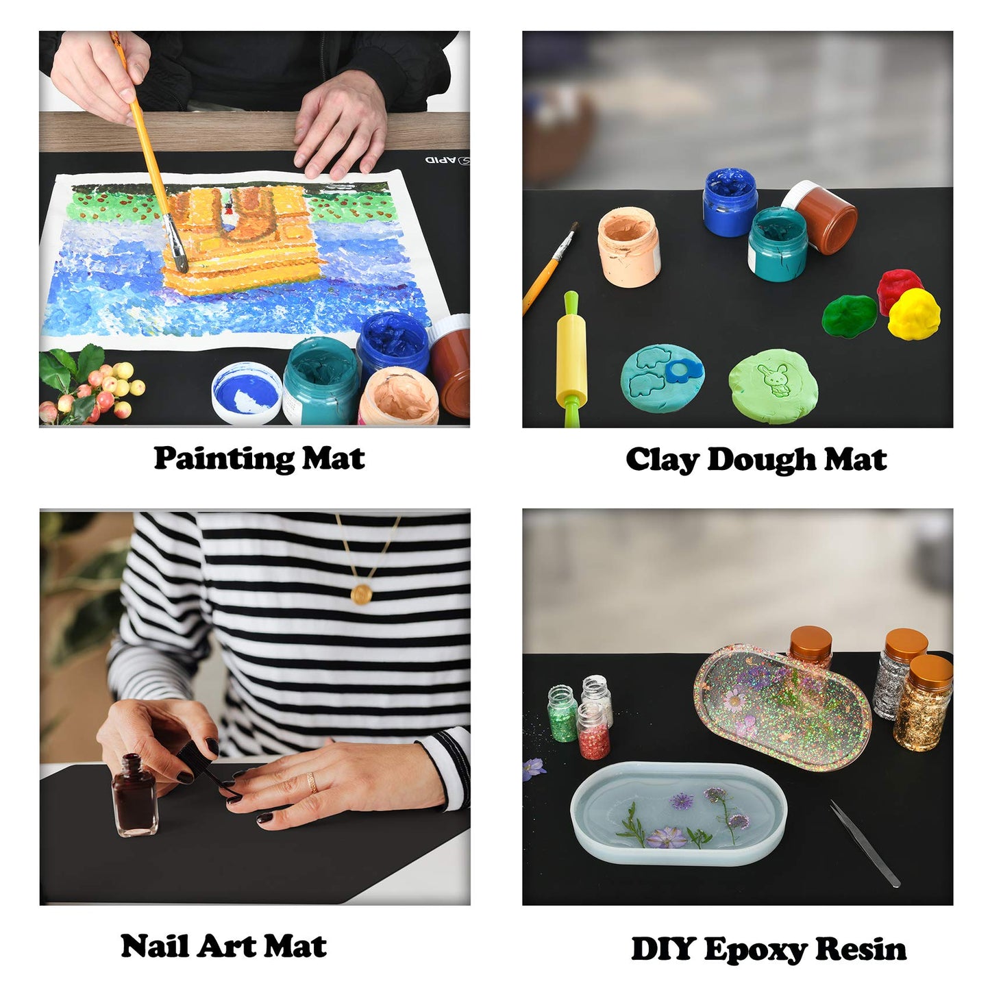 Sapid 2Pcs Thick Silicone Mat for Crafts, Nonstick Silicon Sheet for Epoxy Resin, Jewelry Mold Casting, Art Painting Mats, Food Grade Pastry Mat, Heat- Resistance Placemats (20"×27.9", Black)