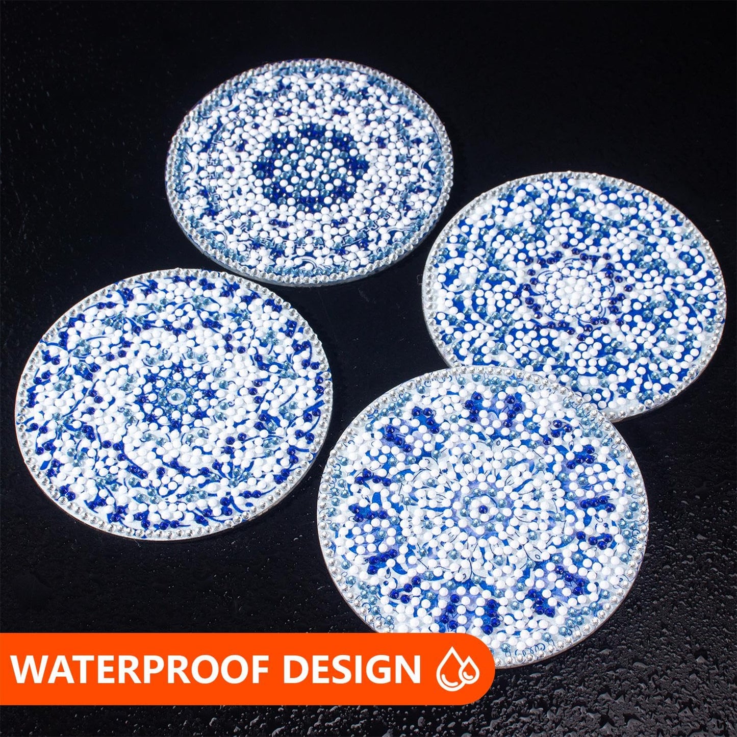 Blue and White Porcelain Diamond Art Coaster Kit, 8PCS DIY Diamond Painting Crafts with Holder, Chinese Style Mosaic Diamond Kit for Adults, Elegant Gift for Women & Teens