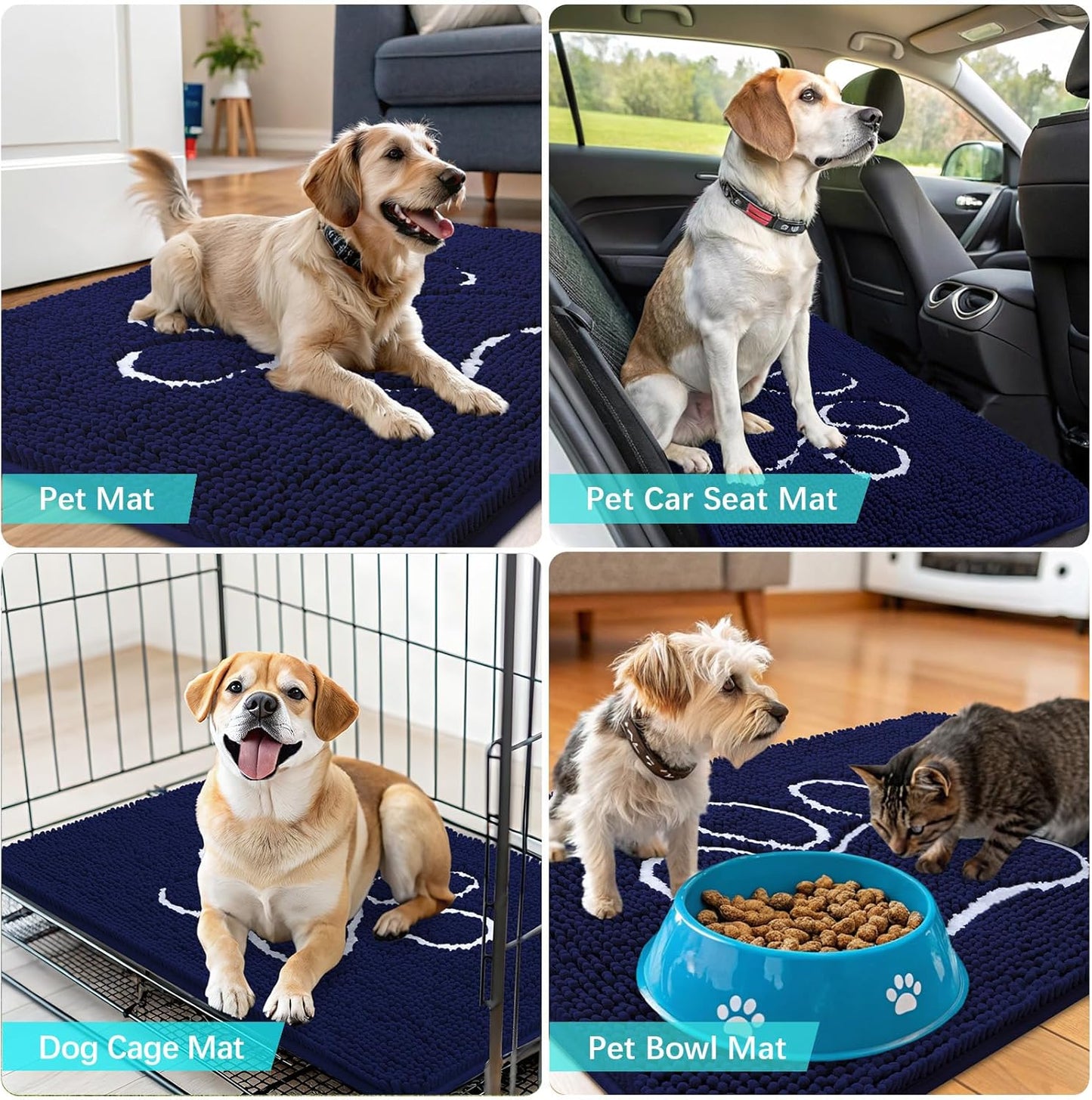 OLANLY Dog Door Mat - Absorbent Non-Slip Mud Mat for Muddy Paws | 40x32 Paw Print Design in Navy Blue
