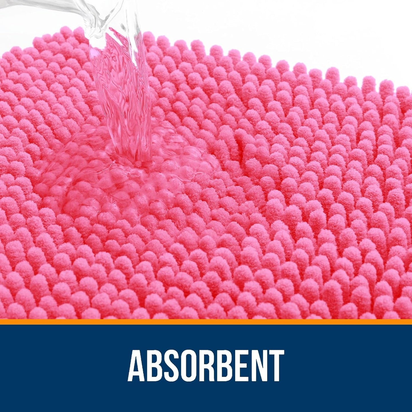 OLANLY Bathroom Runner Rugs - Soft Chenille Bath Mats with Rubber Backing | Quick Dry, 47x17, Hot Pink