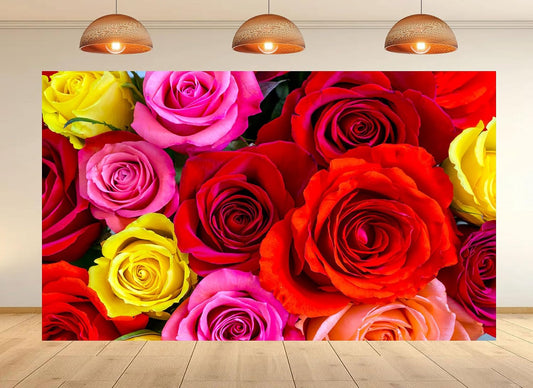 UPXIO 9x6ft Colorful Rose Bouquet Backdrop Mixed Red Pink Yellow Roses Photo Background Tapestry for Valentine's Day