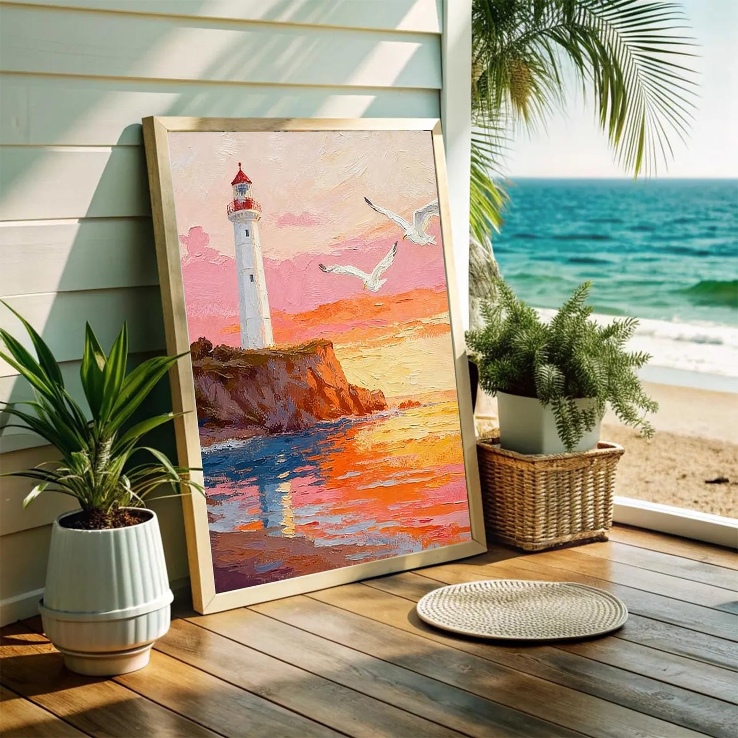 LEZHIJIA 4 Pack Beach Diamond Art Kits for Adults, Cute Diamond Painting Kits for Beginner, Summer Diamond Dots Full Drill Crafts for Gem Art Home Wall Decor for Teens Girls Ocean 5D DIY 12x16in