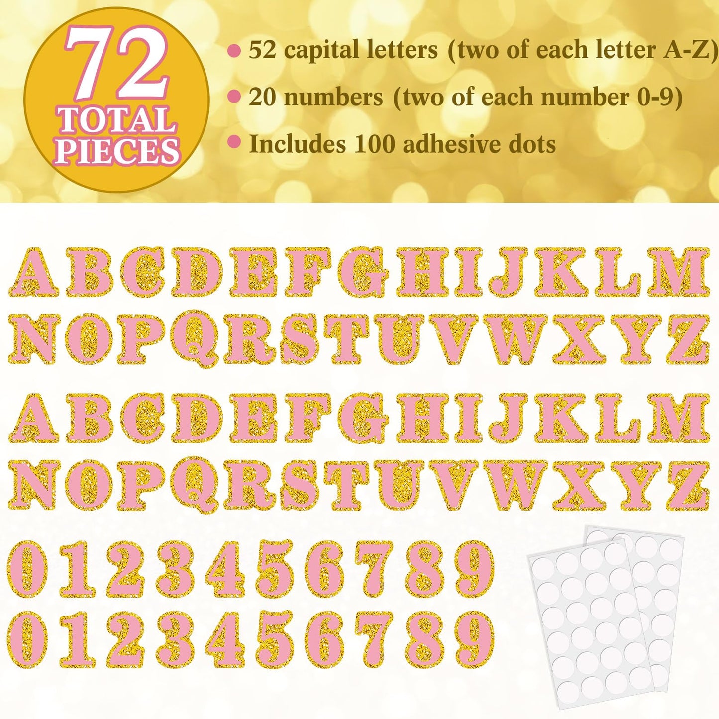 FunooFuno 72 Pcs Glitter 2026 Graduation Letters Numbers Cardstock Shiny Crafts Alphabet with Adhesive Dots for Graduation Trifold Photo Board Grad Leis Homecoming Mums DIY Supplies(Pink Gold)