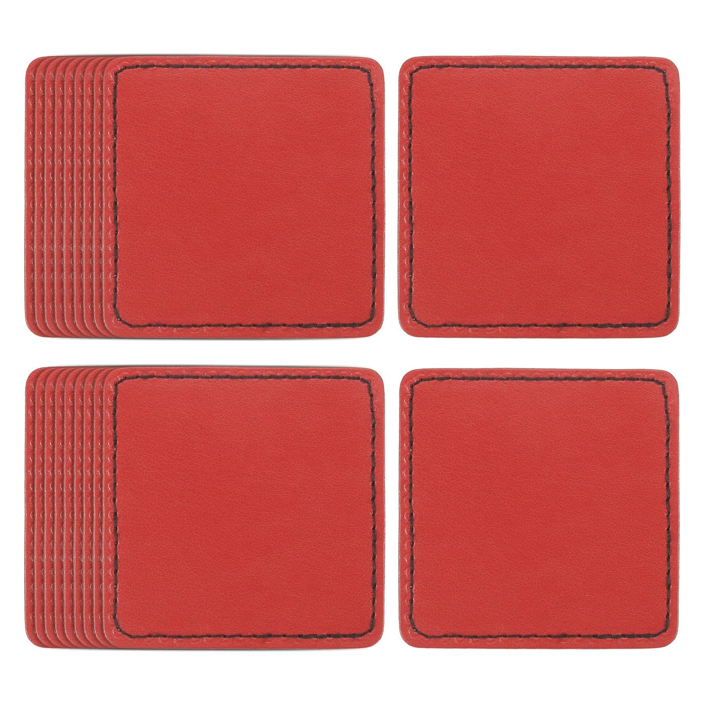 uxcell 20 Pcs Leather Patches for Hats, Square Leather Hat Patches with Adhesive, Rustic Faux Iron on Blank Patch for Laser Engraving Fabric Repair Sew Crafts, Red