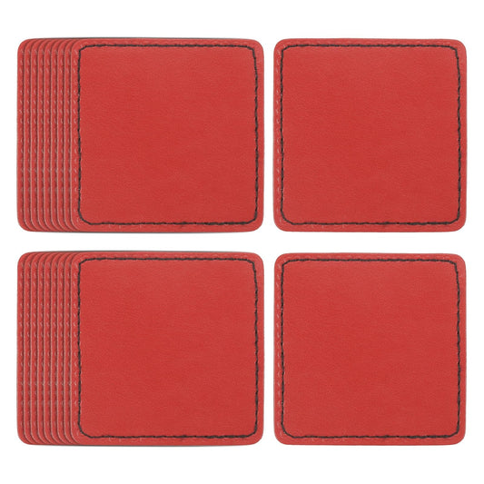 uxcell 20 Pcs Leather Patches for Hats, Square Leather Hat Patches with Adhesive, Rustic Faux Iron on Blank Patch for Laser Engraving Fabric Repair Sew Crafts, Red