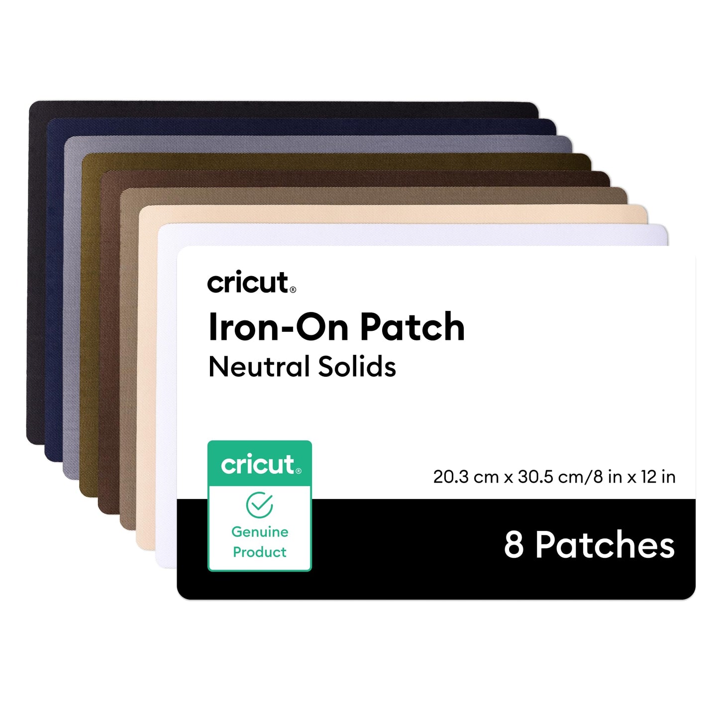 Cricut Iron-On Patch, Neutral Solids - 8 in x 12 in (8 ct) - Repair or Customize Clothing - Machine Washable - No Sewing Needed