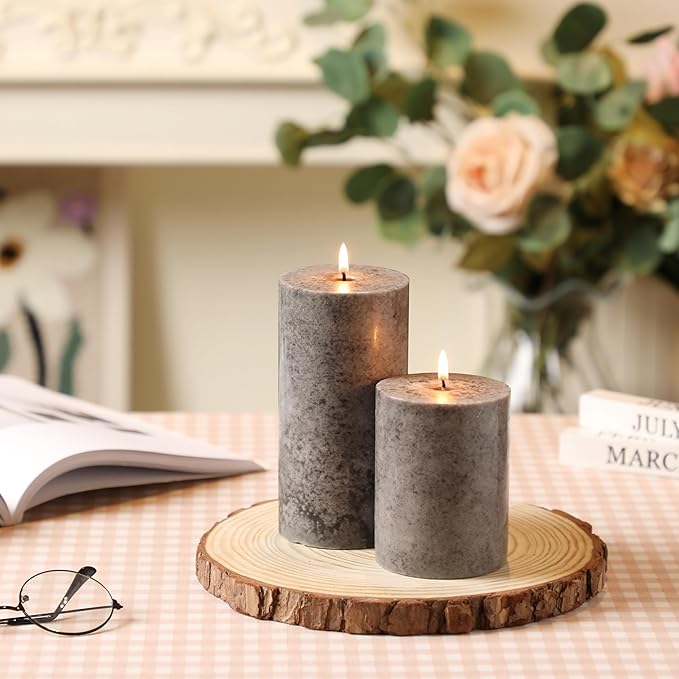3x4 inch Grey Pillar Candles Set of 3, Unscented Pillar Candles, Dripless and Smokeless Large Candles, Candle for Halloween, Home Decor, Dinner Table,Weddings, Holidays