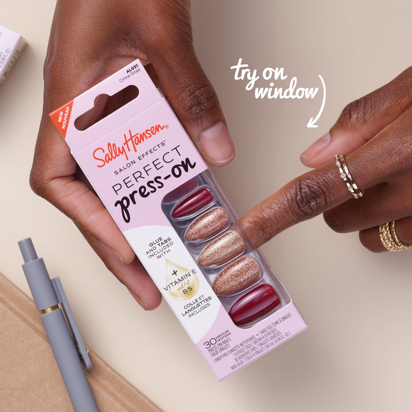 Sally Hansen Salon Effects Perfect Press-On Nails | Almond Shape | Easy to Apply, Non-Damaging | 30 Nails, Nail Glue, Adhesive Tabs, File| I Heart You