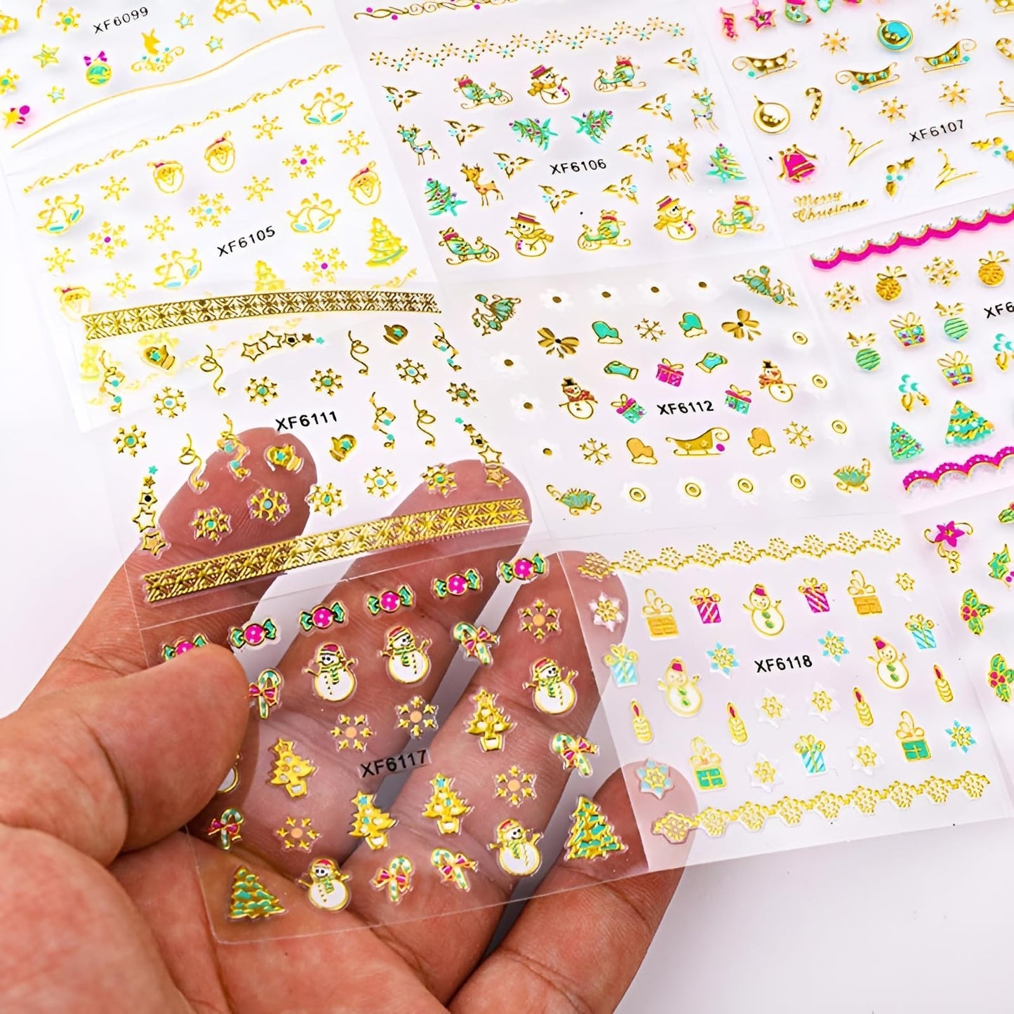 24 Sheets Christmas Nail Art Stickers Gold Snowflake Nail Decals 3D Self- Adhesive Pegatinas Uñas Snowman Elk Christmas Trees Nails Nail Supplies Nail Art Design Decoration Accessories for Women and G