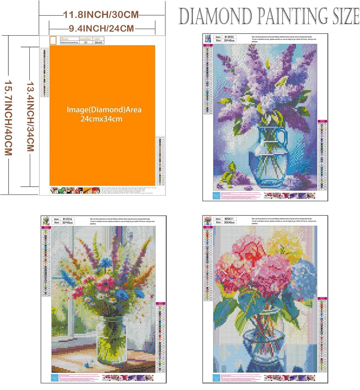Axquilon Diamond Art Kits for Adults - 3 Pack Flowers Diamond Painting Kits for Adults, 5D Round Full Drill Vase Gem Art Paint by Diamonds Pictures DIY Crafts Kits 12x16inch