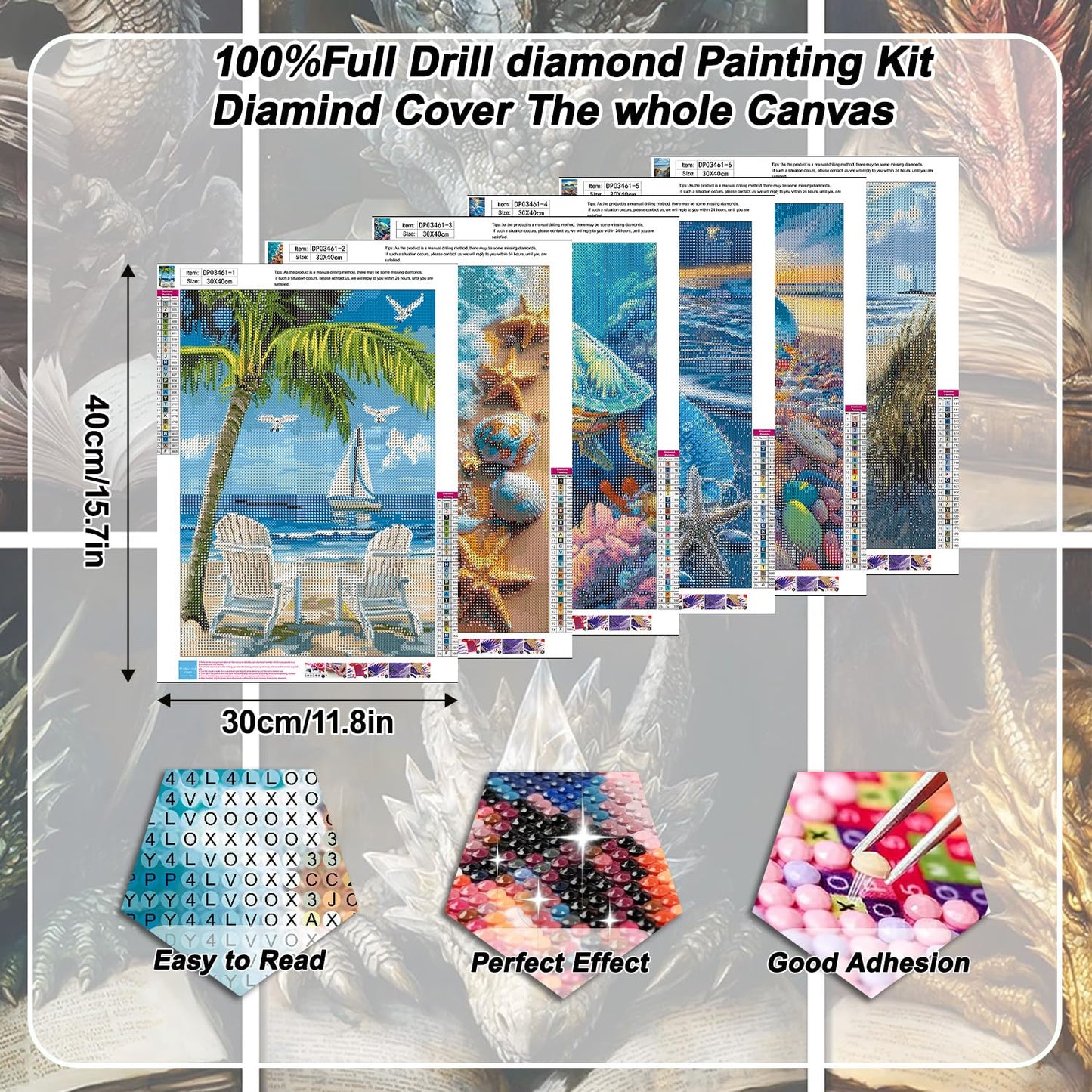 EIBEILI 6 Pack Diamond Painting Kits for Adults, Beach Diamond Art Kits for Beginners,DIY Full Rhinestone 5D Diamond dots (Gemstone Craft), Home Wall Decoration (12x16 inch)