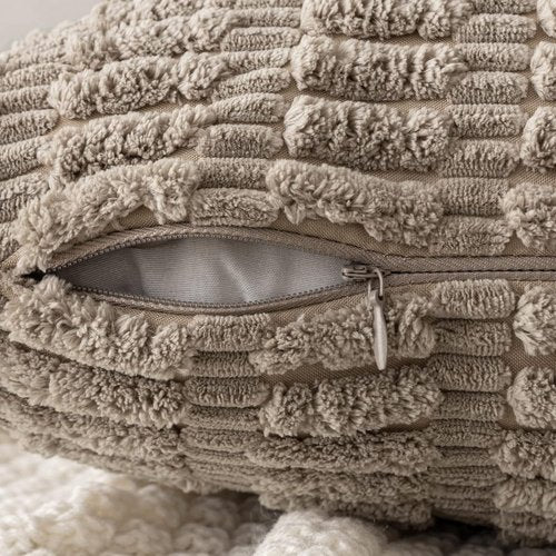 MIULEE Corduroy Lumbar Throw Pillow Covers - Soft Boho Striped Design | 20x12 Inch Light Brown for Modern Farmhouse Decor
