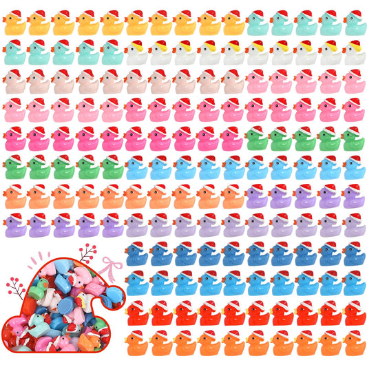 ROMROC 160PCS Christmas Duck Mini Ducks Christmas Décor Miniature Figures Fairy Garden Aquarium Ornament Dollhouse Decoration DIY Slime Kit Birthday Party Hide and Seek Prank(16 Colors)