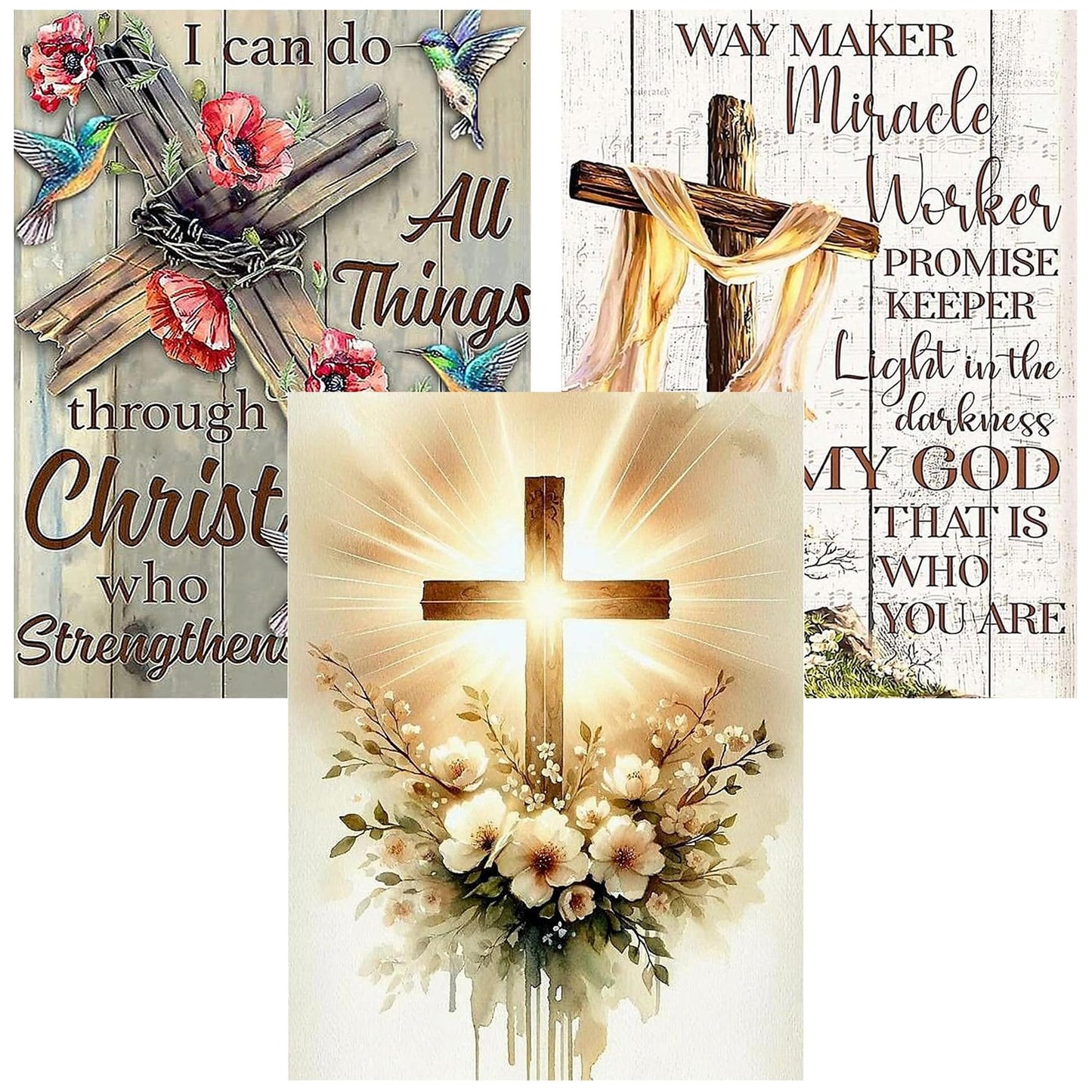 mrpwnle 3 Pack Religious Cross Diamond Art Kits for Adults, Jesus Christ Cross Diamond Painting Kit for Adults Beginners, DIY Full Drill Gem Art Crafts Kit Home Wall Decor Gifts 11.8x15.7 inch