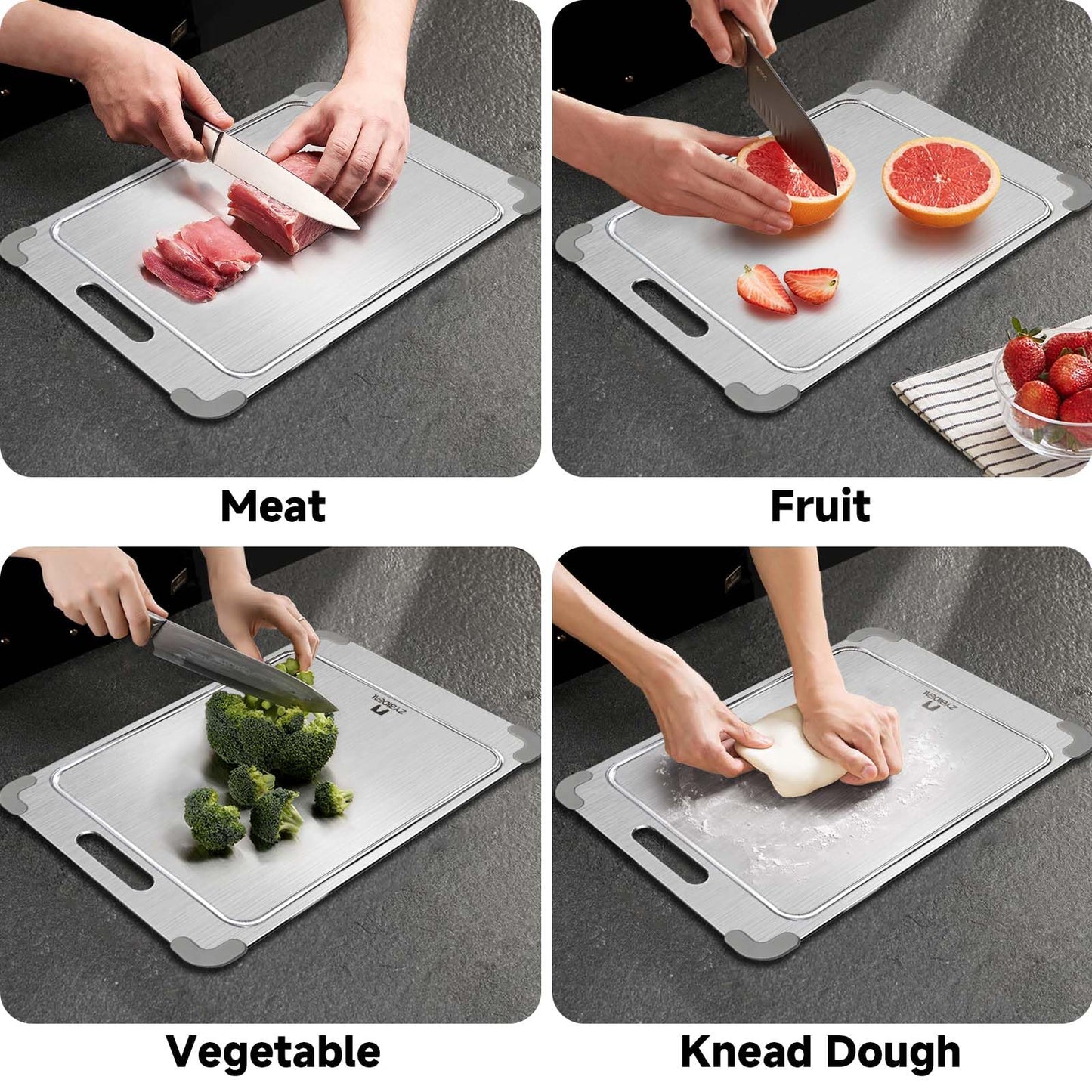 ZYBIDEAL 100% Pure Titanium Cutting Board with Grooves, Update Double Side Titanium Chopping Board, Silicone Anti-slip Stainless Cutting Boards for Kitchen 9 * 13 IN, Orange