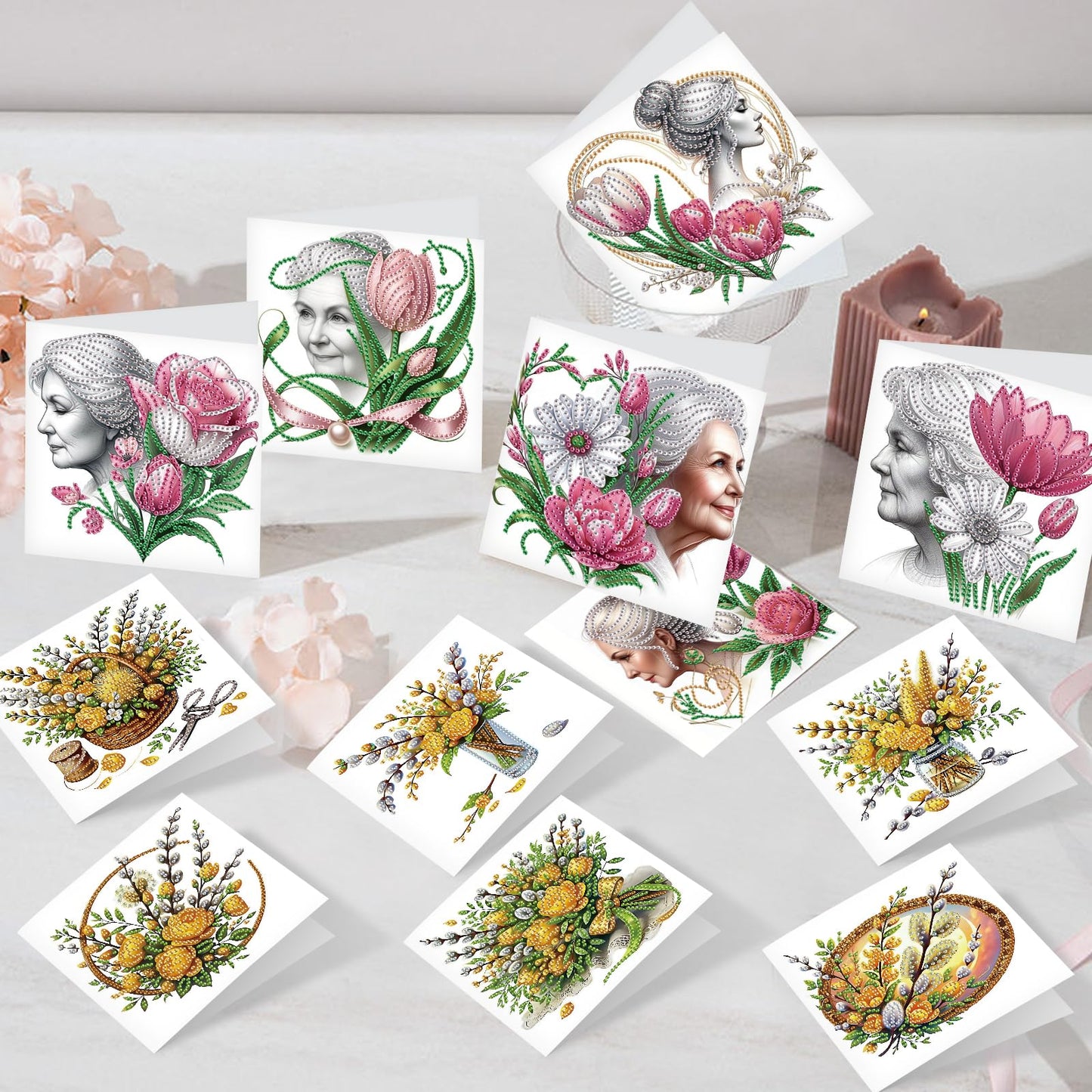 Focart 24 Pack Diamond Painting Greeting Cards, Random Diamond Art Kits Special Shape Drill DIY Handcraft for Relatives and Friends with Wishes, Unique Design Crafting for Birthday Holiday Cards