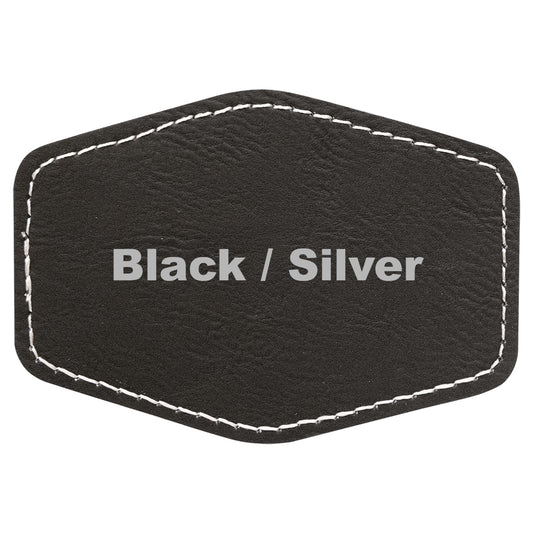3"x2" Hexagon Blank Laserable Leatherette Hat Patches with Adhesive Faux Leather Patches for Hats Custom Fabric Repair Sew Laser Supplies (Black/Silver, 25)