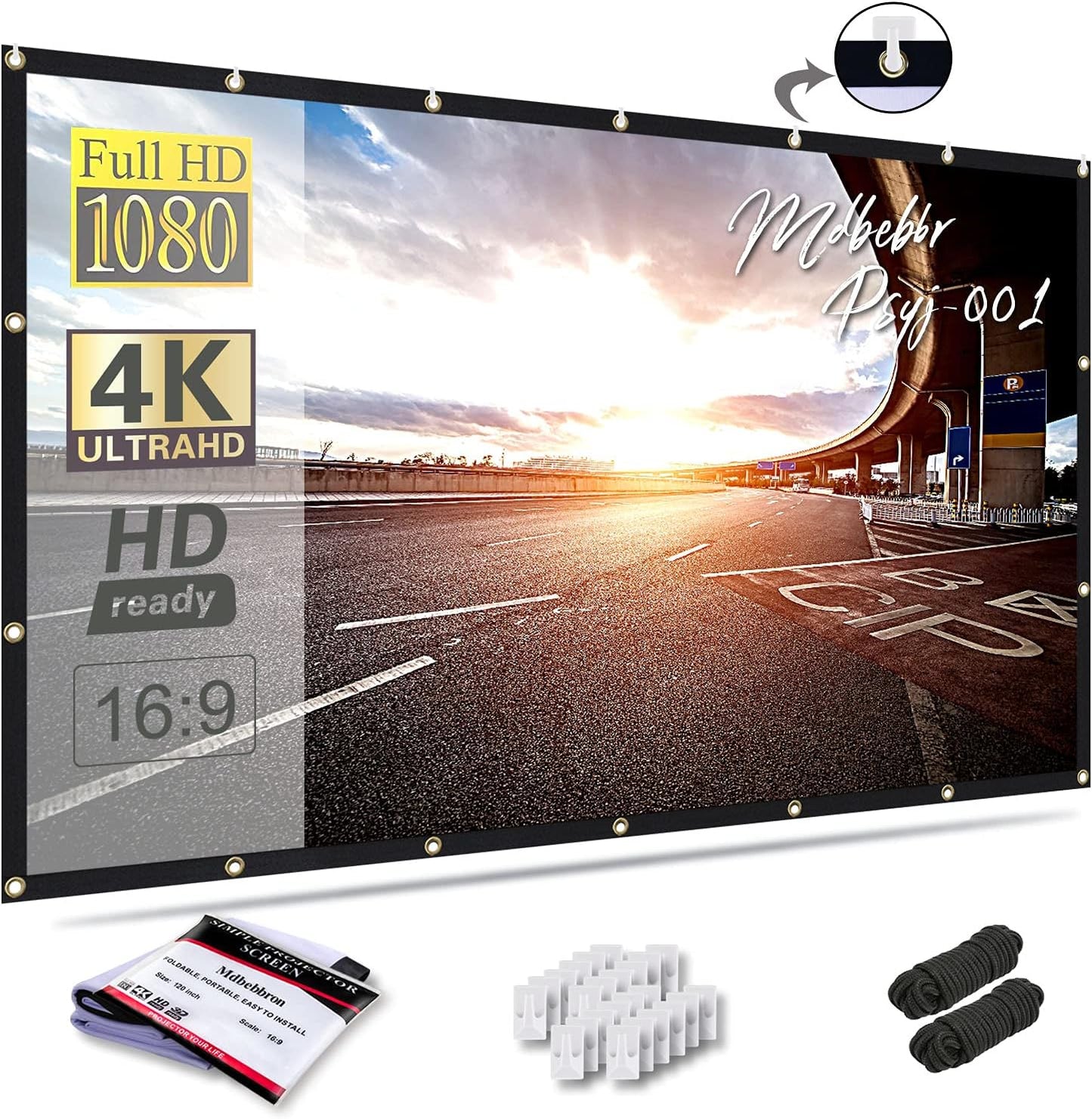 Mdbebbron 120 inch 16:9 Projector Screen Foldable Anti-Crease Portable Projector Movies Screens for Home Theater
